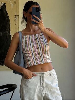 Zara Pastel Colourful Striped Smocked Square-Neck Cropped Tank
Large Summer